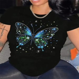 Camisetas negras con diseño de mariposa para mujer, camisetas informales de manga corta para exteriores - Product Image 4