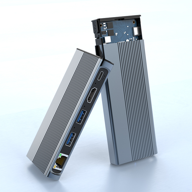 USB 3.1 Gen2 4K HDMI PD60W Ethernet Port Type C Hub M.2 SSD Case 6 in 1 USB C Hub NVME&SATA SSD Enclosure