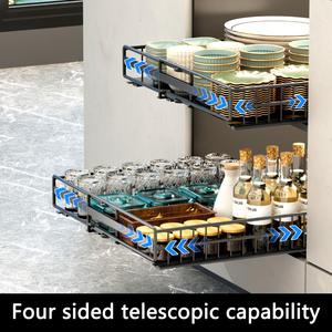 Largeur extensible 3 rails coulissants tiroirs coulissants <span class=keywords><strong>Étagère</strong></span>s déroulantes Organisateur d'armoire coulissant avec adhésif pour armoires encadrées - Product Image 2