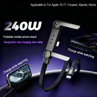 Kabel Pengisian Cepat Tenova Factory 240W PD dengan Dudukan Tak Terlihat 2-in-1, Kabel Data Berbahan Nilon Kepang untuk iPad