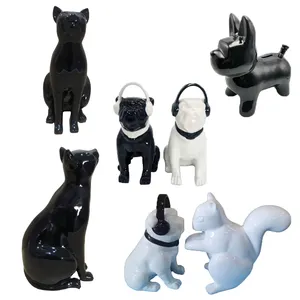 Custom 3D Animal Figurines Home Table Decorative Ceramic Animal Sculpture Dog, Cat, Squirrel Statues 12" White and Black