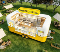 Remorque alimentaire mobile personnalisée en acier jaune et blanc, avec panneau publicitaire remorquable, design moderne, forme rectangulaire, pour extérieur de villa