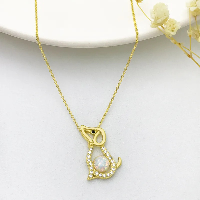 Custom Animal Dog Lover Puppy Cat Dog Design Pendant 925 Sterling Silver Gold Plated chain Necklace For Women