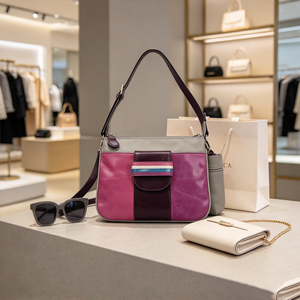 Sac à bandoulière pour femme avec blocs de couleur et décorations rayées, poche et sangle réglable, idéal pour le quotidien - Product Image 1