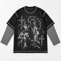 T-shirt Homme Personnalisé à Manches Longues, Style Streetwear, en Coton, avec Impression Sérigraphique, Coutures Contrastantes et Patchwork, Vente en Gros Direct Usine