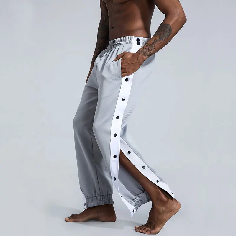 Pantaloni sportivi sportivi con bottoni laterali in peluche da uomo