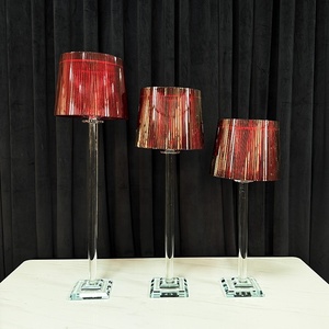 โคมไฟตั้งโต๊ะสีแดง โคมแก้วคริสตัลก้านยาว ที่วางเทียนแก้ว ของตกแต่งโต๊ะงานแต่งงาน ของประดับตกแต่งกลางโต๊ะ - Product Image 4