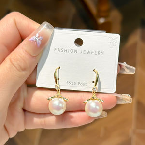 Pendientes de Perlas con Circonita, Diseño de Botón, Chapados en Oro, para Mujer, Oferta - Product Image 4