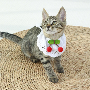 Pañuelo de encaje a cuadros con estampado de cerezas para gatos y perros, accesorios para el cuello de mascotas, venta al por mayor - Product Image 4