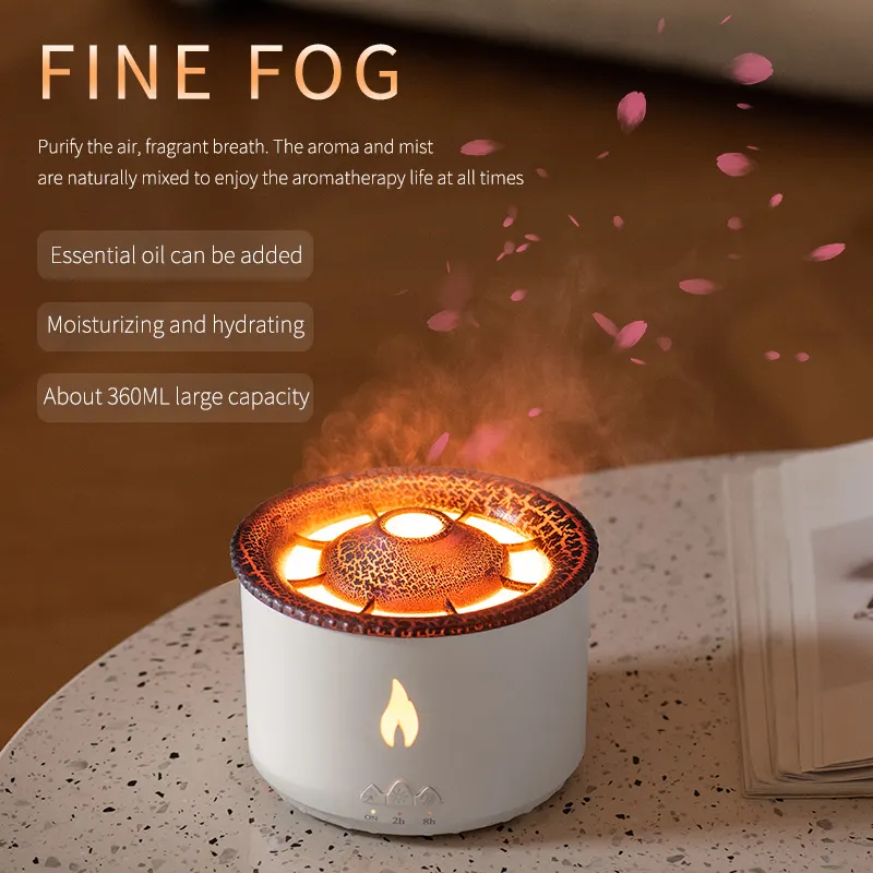 Custom Volcanic Flame Electric Aroma Air Essential Oil Machine Diffuser With Flame Light Mist Humidifier