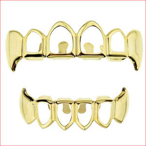 Blues wholesale <span class=keywords><strong>jewelry</strong></span> Rose Gold 4 Open Face vampire Teeth Grillz bling iced out hollow fang teeth grillz - Product Image 1