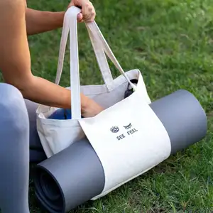 Большая вместительная прочная Холщовая Сумка для йоги с логотипом на заказ, многофункциональная сумка-тоут