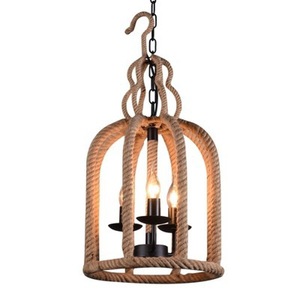 Lámpara colgante redonda de una sola cabeza con cuerda de cáñamo estilo industrial retro, E27 LED, para hotel, cafetería, bar, cafetería, accesorio de iluminación. - Product Image 2