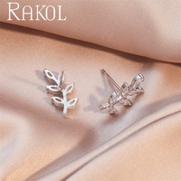 RAKOL EP2494 anting-anting kancing emas 18k hipoalergenik, Anting daun zirkonia kubik 3a modis perhiasan untuk wanita