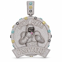 Pendentif Médaille Homme en Cuivre et Bambou, Style Hip-Hop Européen-Américain, Motif Gorille Champion de Boxe, Micro-incrusté, Design à Bords Colorés