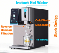 Station d'eau électrique multifonctionnelle de comptoir avec filtration RO, machine à glaçons, distributeur d'eau chaude/froide instantanée, réservoir d'eau brute de 3L
