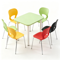 Chaise d'école empilable FDP 12 pouces, dossier solide, design ergonomique, pieds en acier chromé, patins à billes - Pack de 6 assortis pour salle de classe et maison