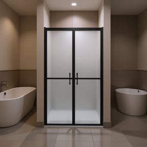 Frosted Shower Door 30.7-31.9x74.8 In <b>Black</b> <b>Frame</b> Hinge Minimalist Design Tempered Glass 8mm Rectangular - Product Image 2