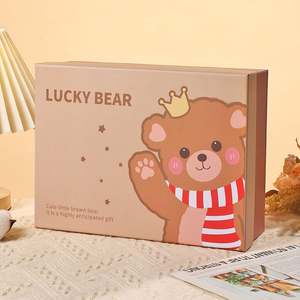 Caja de Regalo Vacía para el Día de San Valentín, Diseño de Oso de la Suerte de Dibujos Animados, Acabado Mate, Forma Rectangular, Material de Cartón Gris, Personalizable - Product Image 2