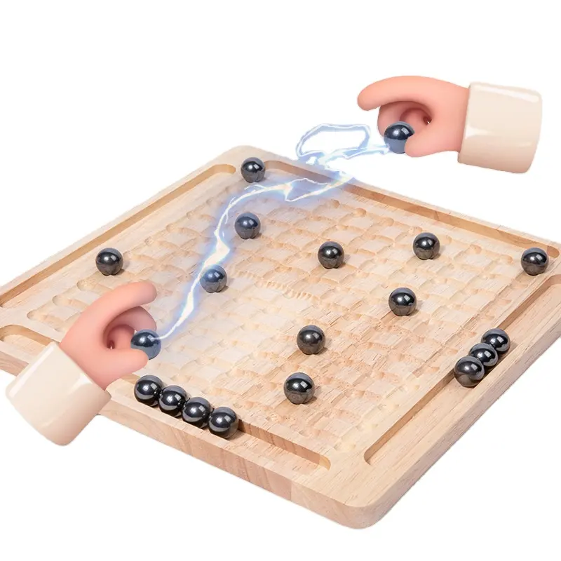 Yari Magnetic Chess Rocks 2 Players Natural Wooden Board Magnetic Ball Game