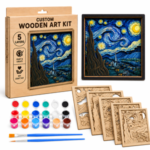 OCHOICE Kit d'art en bois DIY découpé au laser à 3 couches, <span class=keywords><strong>Mandala</strong></span> Céleste <span class=keywords><strong>Chat</strong></span>, Peinture Superposée, Décoration Murale Créative, Cadeau - Product Image 1