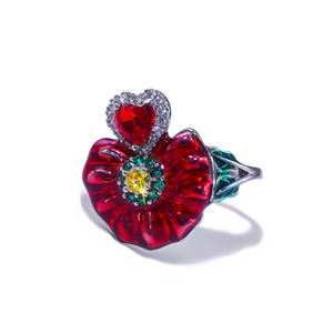 Anello con Fiore di Rosa in Stile Smaltato, Anello Vintage Floreale da Donna, Gioiello di Moda - Product Image 6