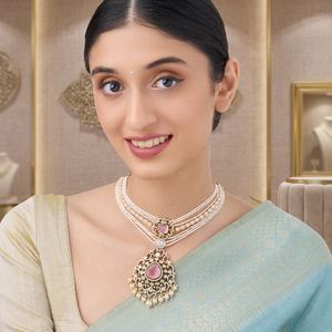 161698 Women's Wedding Layered <b>Necklace</b> Zinc Alloy with Gold Polish Short Length - Product Image 2