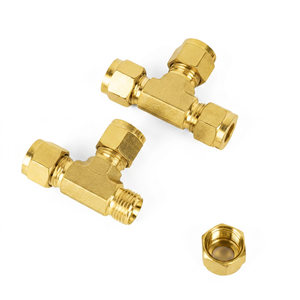 Conectores en T de Latón de Alta Calidad, Mecanizados por CNC, Lisos, de 1/8", 1/4", 3/8", 1/2", 6mm, 8mm, 10mm, 12mm, con Doble Férula, para Compresión Hidráulica - Product Image 1