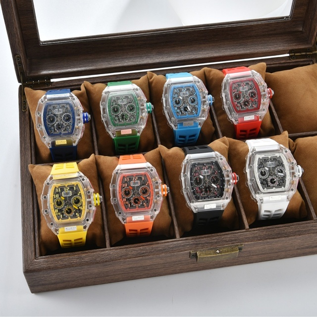 Richard RM Shaking Fast Hot Sale 6-needle Quartz Watch Wine Barrel-shaped Hollow Fashion Non-mechanical Display Silicone