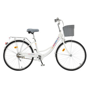 Vélo de ville Fenghuang, cadre en acier de 20 pouces, panier avant, blanc, vélo urbain pour femmes - Product Image 1