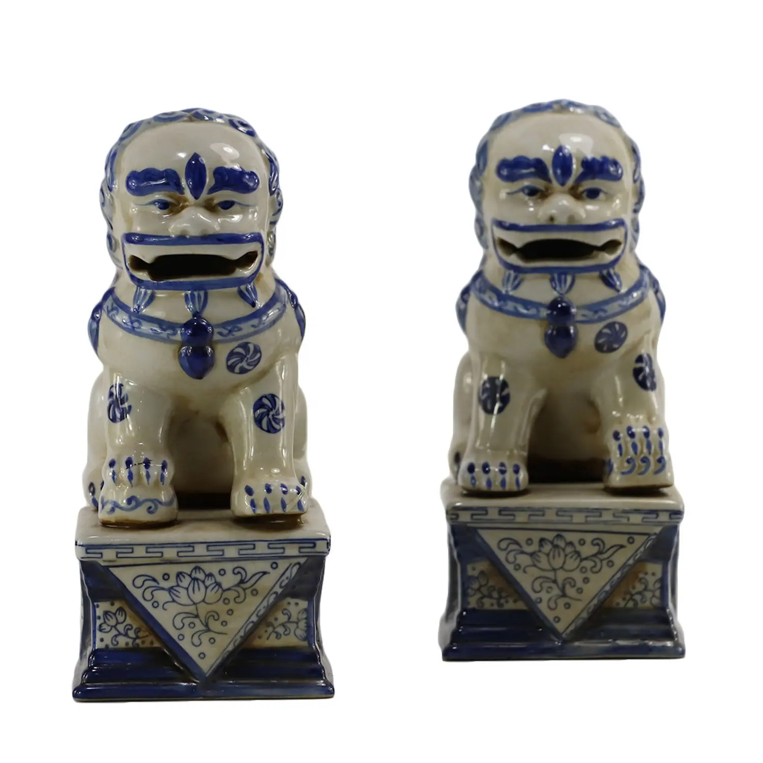 Synwish Escultura de ornamento de cachorro em cerâmica antiga, Reprodução personalizada de Staffordshire, Rei Charles Spaniel, cor azul e branco