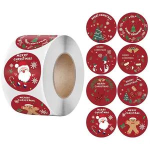 500 개 메리 크리스마스 라운드 라벨 스티커 크래프트 종이 선물 상자 사탕 가방 케이크 상자 크리스마스 선물 상자 스티커 장식