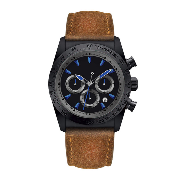 OEM Retro Quartz Watch for Men Genuine Leather Strap Multifunction Chronograph Pointer Dial Display 20mm Band Antique Style