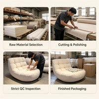 Fauteuil de sol capitonné en bouclette crème, chaise longue basse avec couverture à motif quadrillé, pour salon, vente en gros, direct usine