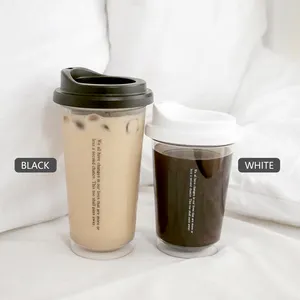 Simpatica bottiglia d'acqua in plastica con coperchio succo di latte tè tazza da caffè scuola bottiglia per bere a prova di perdite portatile