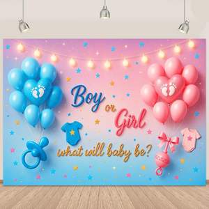 ฉากหลังถ่ายภาพเฉลยเพศเด็ก หมีลูกโป่งสีฟ้าชมพู แบนเนอร์งานเลี้ยงฉลองเบบี้ชาวเวอร์ ปรับแต่งได้ - Product Image 2
