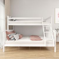 Lit superposé double moderne et simple Lepinkids, support en bois massif, écologique, durable, couleur blanc/naturel/caramel, pour chambre à coucher