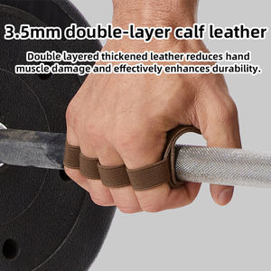 Gants de fitness en cuir pour tractions, protection des paumes, quatre doigts, longueur poignet, antidérapants, pour hommes et femmes - Product Image 3