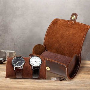 Boîte à montres en cuir Crazy Horse vintage avec logo OEM pour couple (lot de 2) - Rangement de voyage portable - Product Image 3