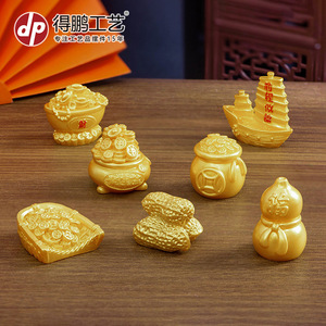 Miniature Golden Fortune Ornaments Set Resin Chinese New Year Feng Shui Decor For Living Room Desktop <b>Car</b> Decoration - Product Image 3