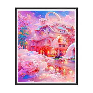 Kit de pintura DIY 5D de alta qualidade para decoração de casa, kit de arte artesanal com diamantes e castelo de paisagem por atacado