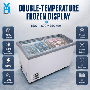 Congélateur coffre commercial Unitech 588 de 420 L pour desserts surgelés, 1500 mm, blanc/gris, 380 W, dégivrage manuel, 4 paniers - Product Image 5