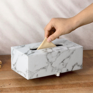 Caja de Pañuelos de Mármol con Logotipo Personalizado, Estuche de Cuero PU, Moderno Soporte para Toallas de Papel para Escritorio de Oficina, Protector de Pañuelos. - Product Image 2