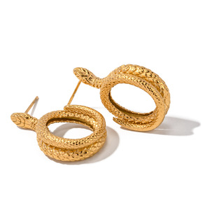 Non appannamento ipoallergenico donna autunno festa gioielli regalo <span class=keywords><strong>oro</strong></span> placcato in acciaio inox <span class=keywords><strong>serpente</strong></span> cavi di dichiarazione <span class=keywords><strong>orecchini</strong></span> a bottone - Product Image 1