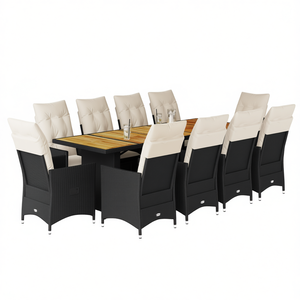 Black And Cream White <b>Garden</b> Set <b>8</b> <b>Seater</b> Rattan Outdoor Furniture Contemporary Design Weather Resistant Solid Wood <b>Table</b> - Product Image 1