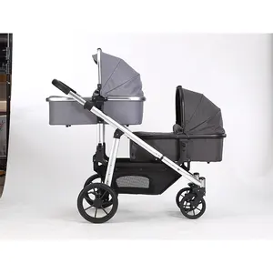 European Twin Baby Stroller Wholesale Foldable 3-in-1 Pram Car Seat Infant Cart Double Seat Pushchair EVA Alloy Newborn Toddler