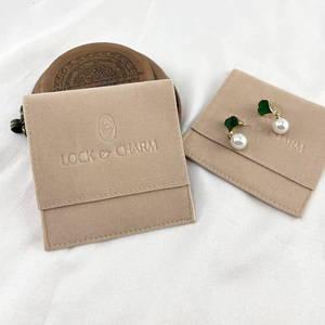 Wholesale Rings Jewelry Emboss Suede Microfiber Jewelry Pouch with Insert Pad Custom logo Velvet Jewelry Packaging Bags Display - Product Image 2
