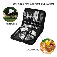 Ensemble de 10 pièces en acier inoxydable épaissi, finition miroir, pour le camping et les pique-niques en plein air - Kit portable de couteau, fourchette, cuillère et assiette