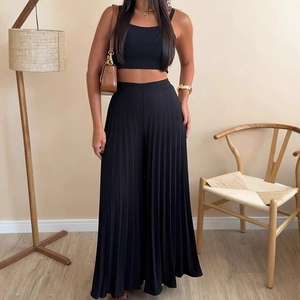 Ensemble 2 pièces pour femmes, haut sans bretelles et pantalon large plissé, tendance - Product Image 4