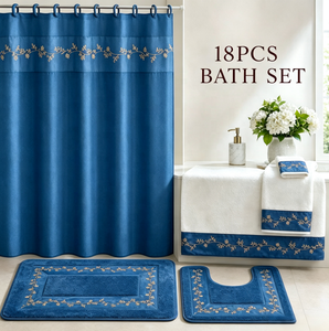 Set <span class=keywords><strong>da</strong></span> <span class=keywords><strong>Bagno</strong></span> 18 Pezzi Lusso Blu Reale Ricamo Oro Tenda Impermeabile Tappeto Antiscivolo Asciugamani Assorbenti Ingrosso - Product Image 5